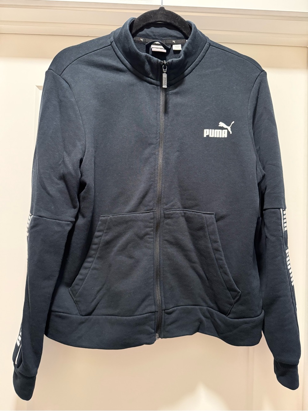 Women’s Puma Black Zip-Up Track Jacket with White Logo Size XL